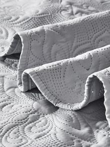 3pcs Pink Flower Embossed Quilted Bedspread Set, 1pc Bedspread And 2pcs Pillow Case, Pillow Core Not Include, Modern Minimalist Style Fabric Bedspread, For Bedroom - Xám - Xem 4