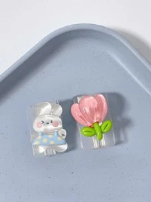 2pcs Rabbit & Tulip Decor Data Cable Protector - Multicolor - View 2