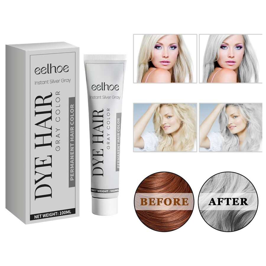100克灰色的染髮劑奶油合適的適合所有髮質,持久&自然,無損至頭髮,簡單的至應用和水洗 - 淺灰色 - 查看 1