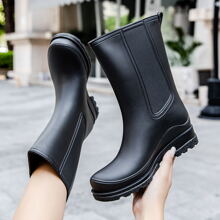 Fesd Ts Women's Rain Shoes - New Style Mid-Calf Rain Boots - Anti-Slip, Waterproof, Durable Rubber Shoes - Fashionable Outdoor Water Shoes - Waterproof, Anti-Slip, Thermal Lined - Women's Thick-Soled Rubber Shoes For Adults - Black - View 5