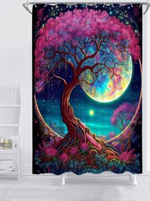 色彩繽紛的月光粉紅樹花淋浴浴簾 - 彩色 - 查看 5