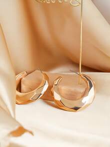 1對高階簡約c型金屬質感耳環,全新歐美跨界設計飾品 - 金色 - 查看 5