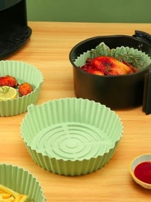 Kit 2 Cesto De Silicone Forma Redonda Air Fryer E Forno Fritadeira Elétrica Com Alça - Tamanho Único - Visão 3