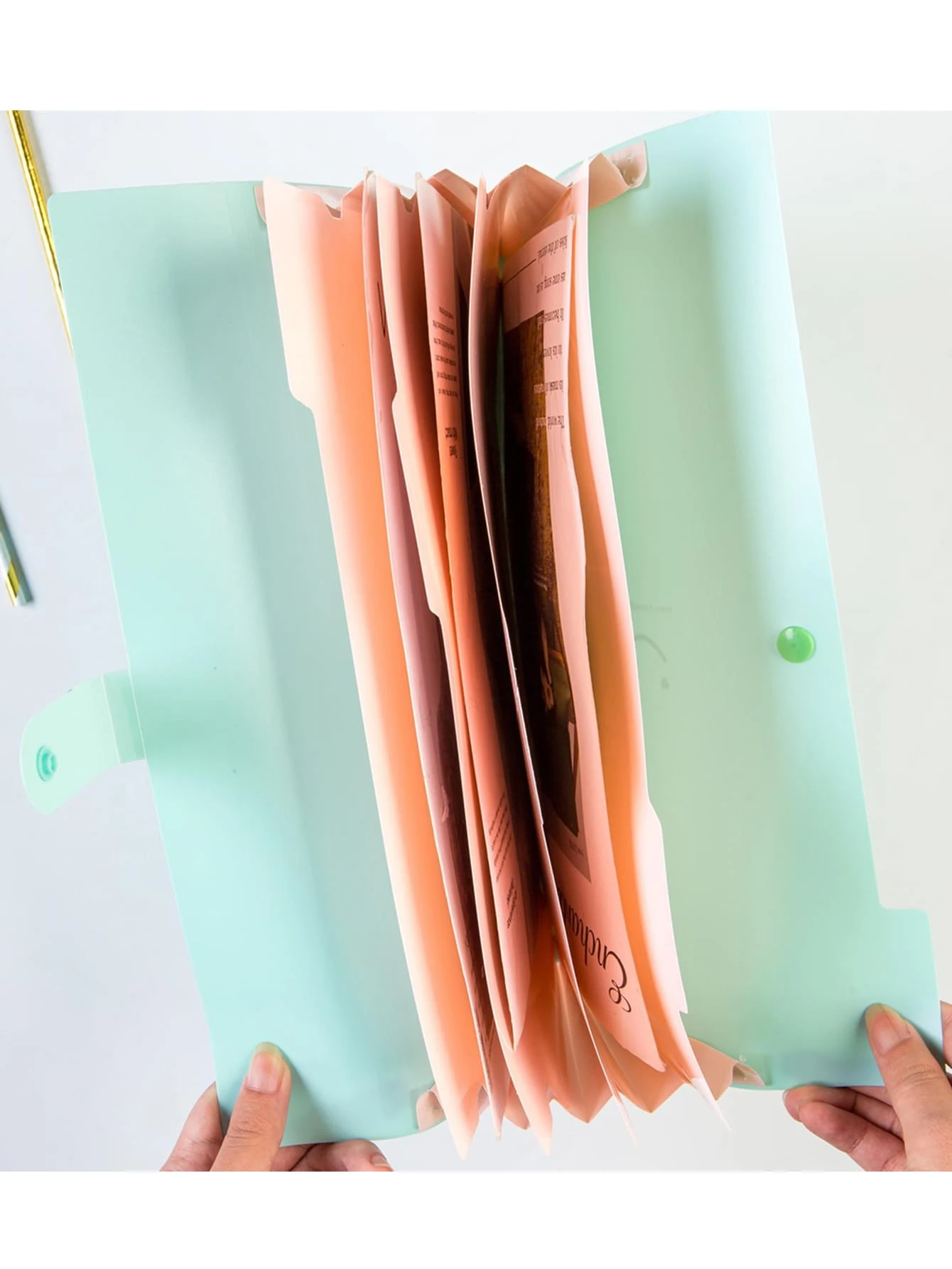 Carpeta De Documentos De Varios Compartimentos Para Estudiantes Con Patrones De Emojis Divertidos Para Documentos De Tamaño Carta, Con 5 Bolsillos - verde menta - Ver 1