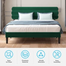 Mjkone King/Queen/Full Size Bed Frame| Fabric Padded Bedroom Furniture| Upholstered Bed Frame With Velvet Tufted Headboard Green/Dark Grey/Light Grey