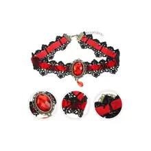 1pc Red Black Lace Vampire Choker Necklace, Cosplay Accessory Halloween - Red - View 3
