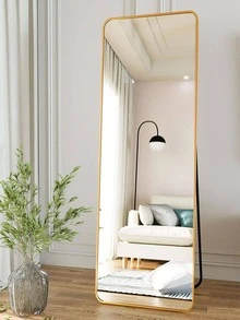 全身鏡63"x19.69"鋁框圓角金色全身落地鏡子矩形立鏡,適用於客廳臥室更衣室 - 金色 - 查看 3