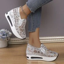 حذاء نسائي بالكعب العالي بنمط شبكي من Pu ولون ذهبي لإجازة الصيفرمضان