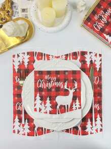 20入組紅色的格紋馴鹿&聖誕節快樂派對餐巾紙,木紙漿喜慶紙毛巾 - 彩色 - 查看 2