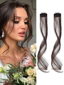 Long Side Bangs, Curly Wavy Clip In Front Bangs For Women, Daily Wear, Long Sideburns 2 Piece Set(Dark Brown) - Dark Brown - View 1