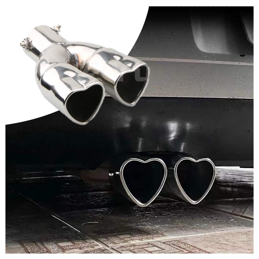 Universal Car Modified Exhaust Muffler With Heart Shaped Tailpipe - Silver - View 1