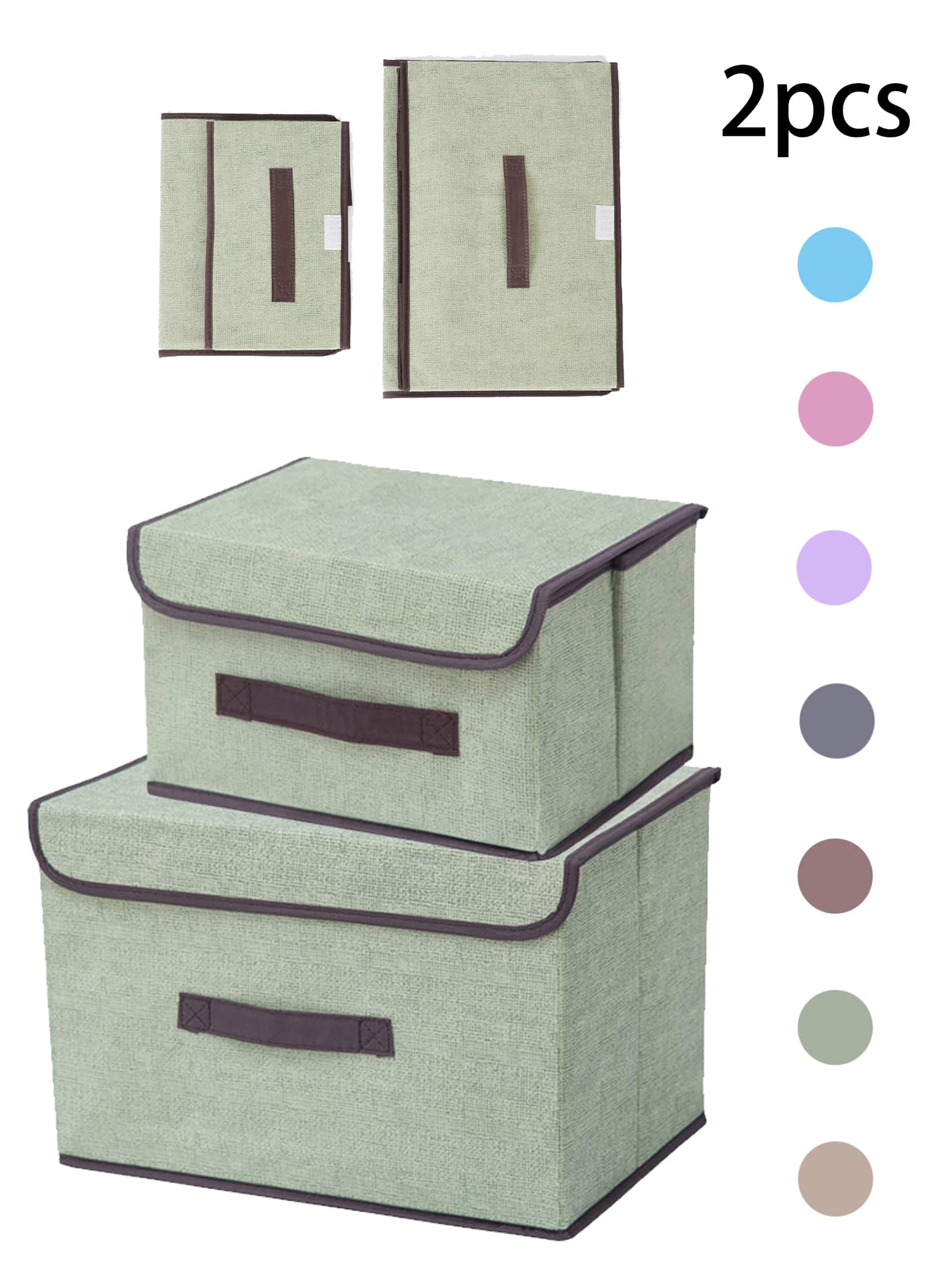 Cajas de almacenaje Plegable, Conjunto de 2 Cajas Organizadoras Tela, Cubos de Almacenamiento Organizadores de Contenedore para Ropa Juguetes Libros - Verde - Ver 1