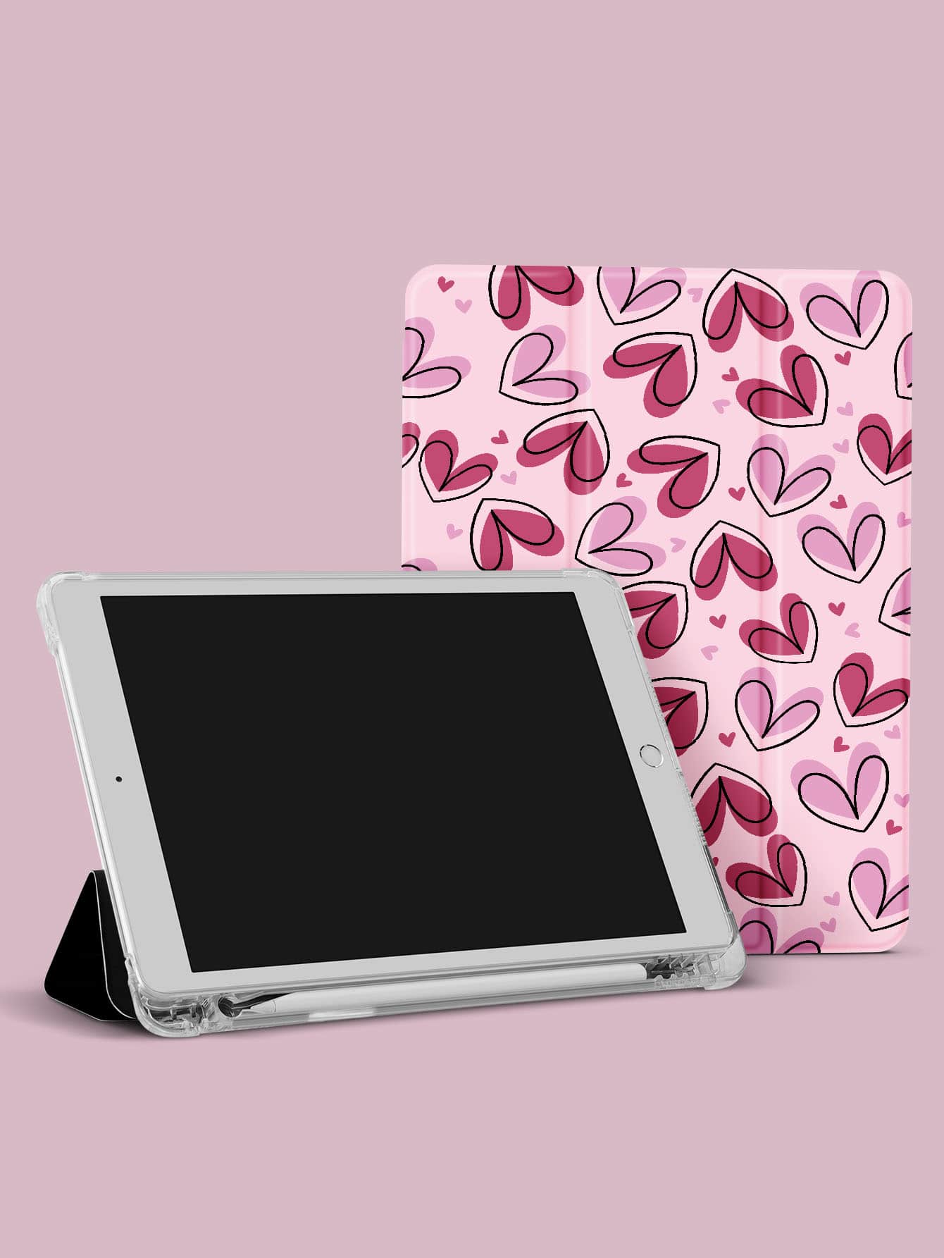 Y2K Heart Print Love Case Compatible With IPad With Pen Holder,Supports