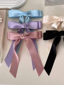 1pc Pink Satin Bow Hair Clip, New Fashion Hair Accessory  With Spring Clamp For Ponytail - Pink - View 2