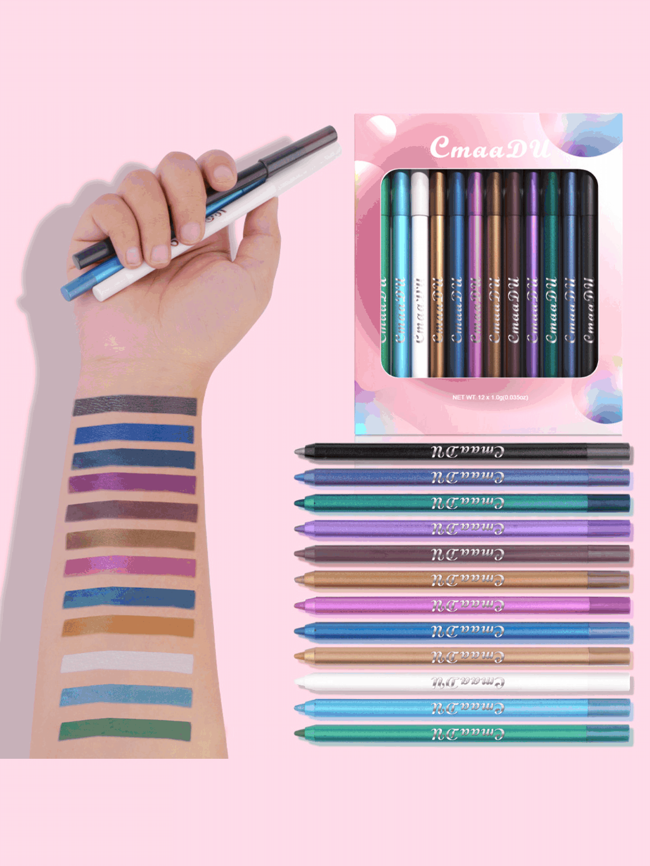 Long-Lasting Eyeliner Set Waterproof And Sweatproof Eyeliner Black Blue Pink Red Orange Purple Metallic Multicolor Waterproof Eyeliner Set For Women - 12 colors - View 2