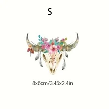 1入組動物骷髏公牛熱轉印貼紙 - Diy襯衫熱壓轉印貼紙 - 可水洗條紋裝飾 - 彩色 - 查看 3