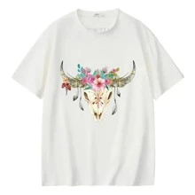 1入組動物骷髏公牛熱轉印貼紙 - Diy襯衫熱壓轉印貼紙 - 可水洗條紋裝飾 - 彩色 - 查看 5