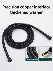 1pc 2m/1.5m Stainless Steel Black Reinforced Shower Hose, 304 Shower Pipe, Shower Head Connector For Water Heater Outlet, Bathroom Accessory Set - View 7