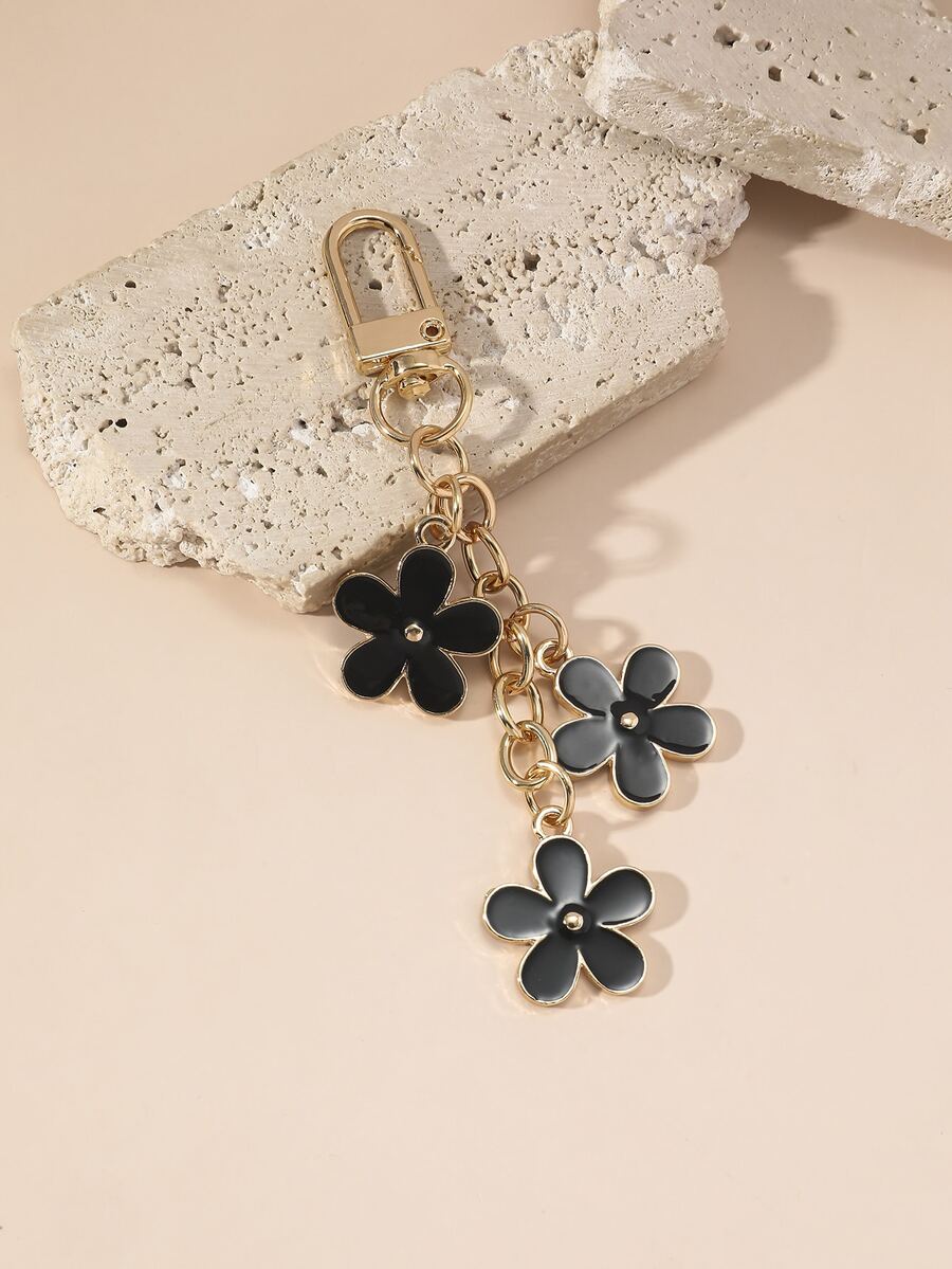 1入組精美&優雅金屬雛菊形狀鑰匙圈吊墜適合女士 - 黑色 - 查看 1