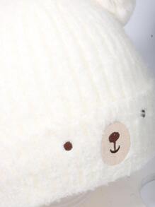 1入組兒童冬季暖和針織可愛熊帽,白色無邊寶寶帽 - 白色 - 查看 3