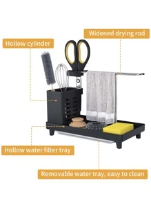 Kitchen Sink Caddy Organiser - With Stainless Towel Shelf Multifunctional Washing up Organiser,For Kitchen Storage Bathroom & Countertop(Black) - Black - View 3