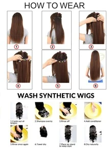 合成 5 片接发 长直发 棕色 80 厘米 女士天然假发 - Light Brown - 查看 8