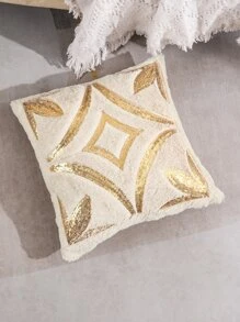 Miater Gold Sequin Plush Embroidery Decorative Throw Pillow Case, For Living Room Bedroom Sofa - Beige - View 4