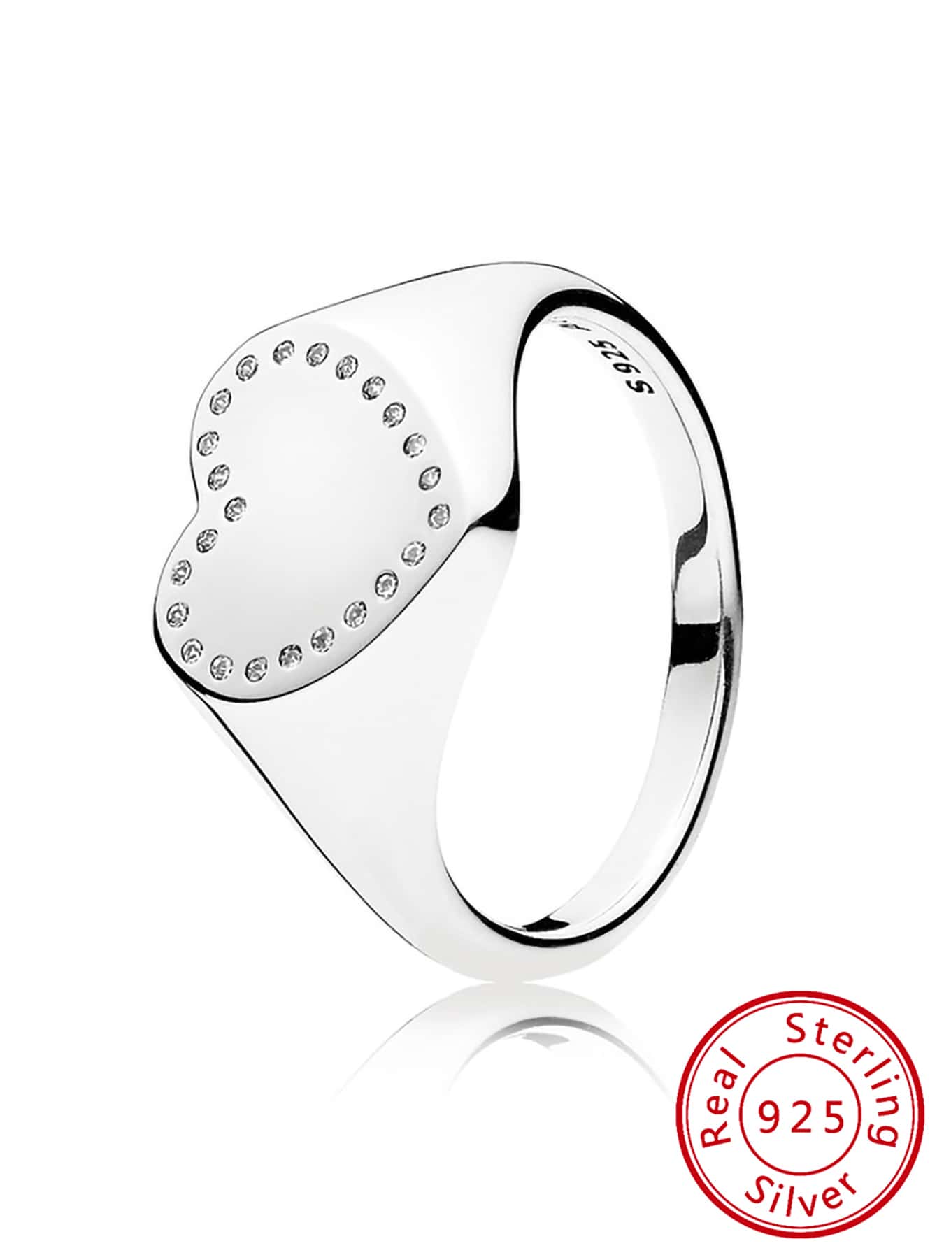 925純銀愛心形狀&立方氧化鋯石頭裝飾圓環適合女士,禮品適用於女朋友,情侶,派對,奢華,吊墜, - 銀色 - 查看 1