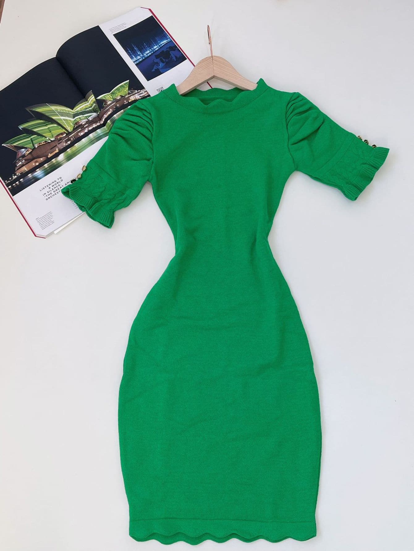 Women Sweater Dresses - 綠色 - 查看 1