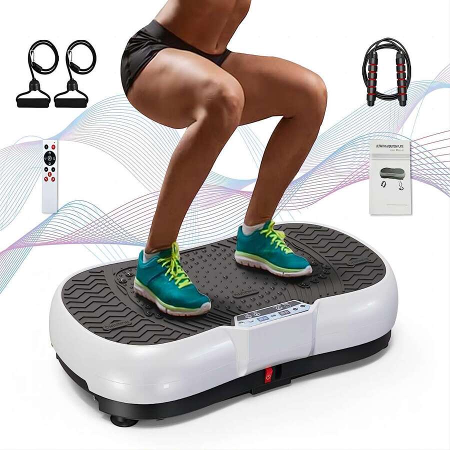 Máquina de ejercicios con placa vibratoria, 10 modos, plataforma de Fitness con vibración para entrenamiento de cuerpo entero, con bandas de bucle, cuerda para saltar, Altavoz Bluetooth - Blanco - Ver 1