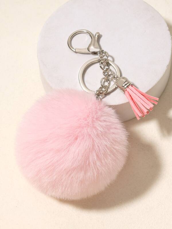 1pc Furry Fringed Pom Pom Keychain, Car Keychain Accessory Car Accessories Bag Charm School