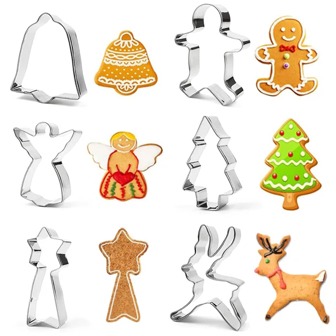6入組/套不銹鋼聖誕主題曲奇切割模具,包括薑餅人形狀的模具、餅乾擀麵棍、面團切割刀、圖案擀麵棍和蛋糕裝飾用模具