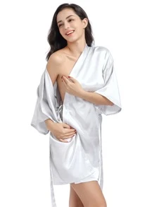 Silver Grey Birthday Party Robe With Gold Stamping - Silver - View 5