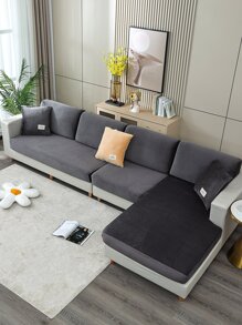 1pc Silver Fox Velvet Solid Color Sofa Cushion Cover, Soft Pet-friendly Slip Resistant And Elastic Sofa Protector For 1/2/3/4 Seater Sofa, Modern Minimalist Style, Single Piece Sold