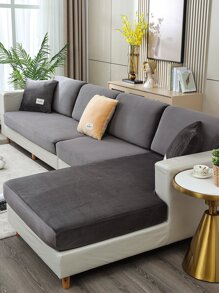 1pc Silver Fox Velvet Solid Color Sofa Cushion Cover, Soft Pet-friendly Slip Resistant And Elastic Sofa Protector For 1/2/3/4 Seater Sofa, Modern Minimalist Style, Single Piece Sold
