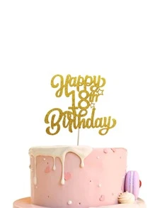 1 pieza dorado color feliz 18 cumpleaños Decoración de pastel para de fiesta de cumpleaños Decoración - Dorado - Ver 1