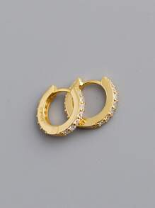 HuooNew 1pair 925 Sterling Silver Small Circle CZ Stud Earrings, Unisex Gift For Men And Women
