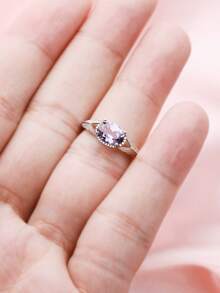 1入組藝術裝飾橢圓形變色仿紫翠玉戒指六月誕生石素色 925 純銀可調節戒指女士禮物 - 銀色 - 查看 3