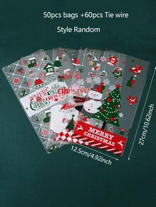 50 Piezas Bolsas De Plástico Para Dulces De Navidad Con Patrón De Copo De Nieve De Santa Claus Y Lazos Para Empaque De Regalos, Decoración De Fiestas - Multicolor - Ver 3