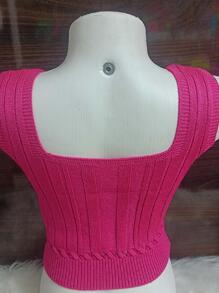 Women Knit Tops - 玫紅色 - 查看 3