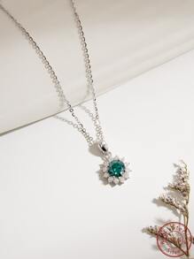 Cici Color 1件銀色s925鑲嵌1克拉圓形合成莫桑石吊墜項鍊,時尚時髦,適合女性日常穿著,約會,旅遊和送禮給您的愛人。附贈禮盒包裝