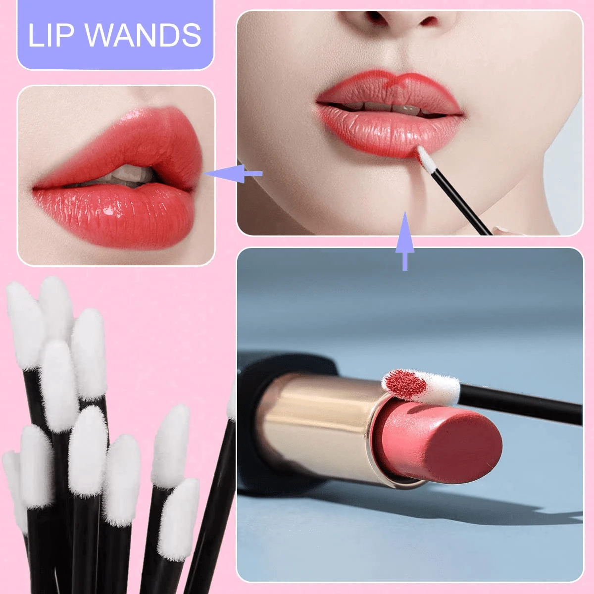 50 Ou 100 Pinceaux à Lèvres/mascara Jetables - Poils Naturels, Manche Noir (idéal Maquillage Pro Ou Essais)