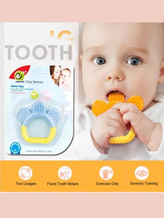 1pc Cute Clover Shaped Light Blue Silicone Teether, Temperature Resistant, Great For Pacifying Baby's Mood