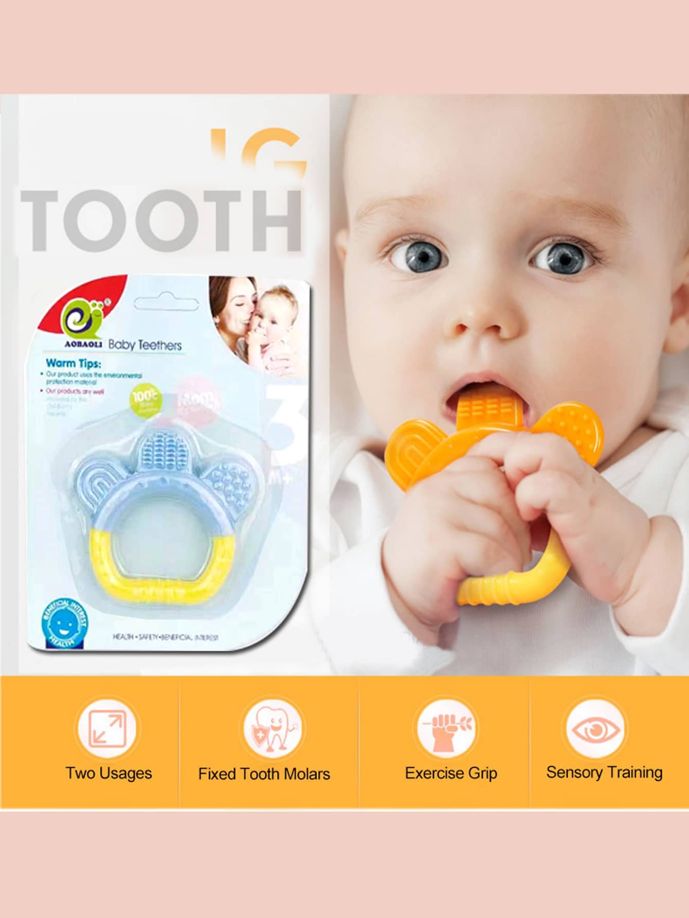 1pc Cute Clover Shaped Light Blue Silicone Teether, Temperature Resistant, Great For Pacifying Baby's Mood