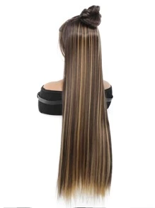 Synthetic 5 Clip In Hair Extensions For Girls 80CM Natural Wig For Women Long Straight Hairstyle Hairpiece Brownish Blonde - Piano Color - View 6