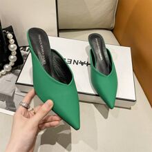 Women's Pointed Toe French Style Mules Sandals, 2024 Spring/Summer New Arrival, Thin Heels, Wearable Outside - Green - View 4