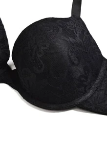 Women's Comfortable Padded Lace Bra With Uplift And Anti-sagging Function - Black - View 3