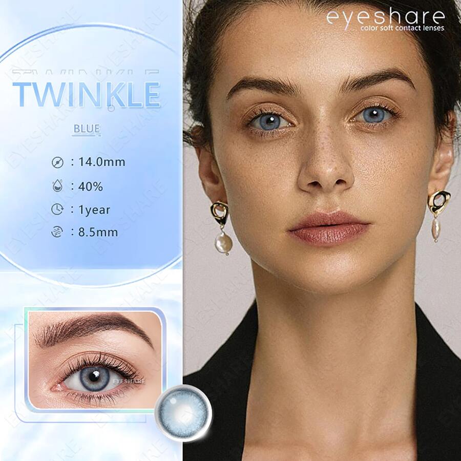 Eyeshare Twinkle系列彩色隱形眼鏡,年度使用,14mm - 藍色 - 查看 1