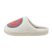 閃電微笑臉部拖鞋女性男士毛茸茸屋家居拖鞋可愛微笑圖案禮品搖粒絨平底女士們室內冬天鞋 - 橘色 - 查看 5
