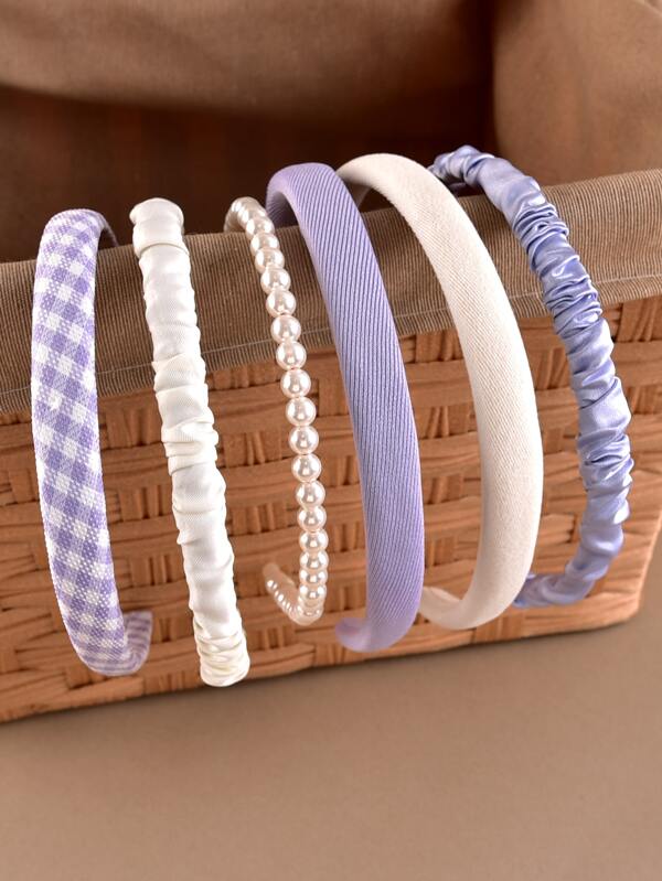 6pcs/Set Women's Fashionable Simple Fabric & Faux Pearl Headband Set Carnival Mardi Gras,Hairband,Hair Hoop,Hair Accessories Headbands
